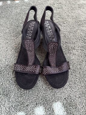NWOT New York Transit Black Studded Slingback Sandals